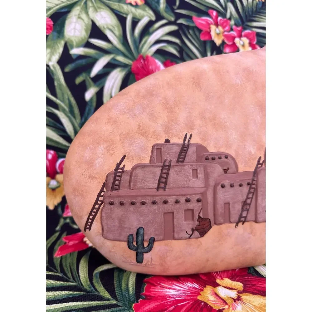 Vintage Ceramic Mexico Adobe House Cactus Pillow Vase Decor